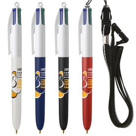 BIC® 4 Colours® balpen - gerecycled kunststof - soft touch - met lanyard