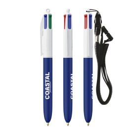BIC® 4 Colours Soft with Lanyard-White/navy blue soft
