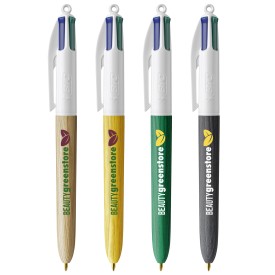 BIC® 4 Colours® balpen - gerecycled kunststof - hout stijl