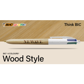 BIC® 4 Colours® balpen - gerecycled kunststof - hout stijl