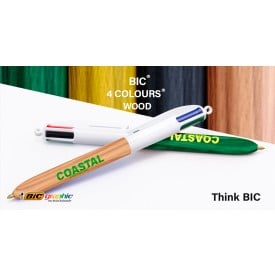 BIC® 4 Colours® balpen - gerecycled kunststof - hout stijl