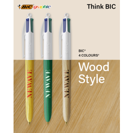 BIC® 4 Colours® balpen - gerecycled kunststof - hout stijl