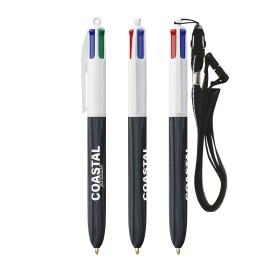 BIC® 4 Colours Wood Style with Lanyard-White/black wood