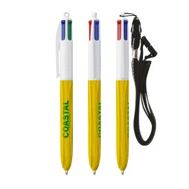 BIC® 4 Colours Wood Style with Lanyard-White/yellow wood