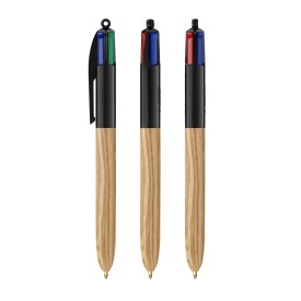 BIC® 4 Colours Wood Style with Lanyard-Zwart - natuurlijk hout