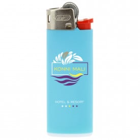 BIC J25 aansteker mini-Light blue body, white base, red fork, chrome hood