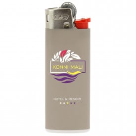 BIC J25 aansteker mini-Warm grey body, white base, red fork, chrome hood