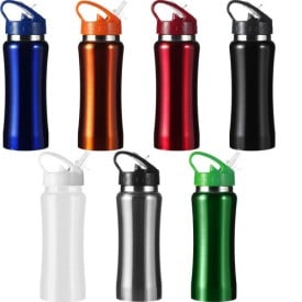 Drinkfles 600ml - RVS - fliptopdop met rietje