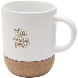 Billie 300 ml mok van keramiek met kurkdetails en matte afwerking-Wit
