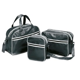 Vintage sporttas - PVC - witte bies - verstelbare schouderband
