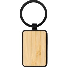 Brigitte rechthoek sleutelhanger - metaal - 4.3 cm - bamboe detail