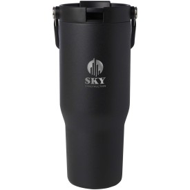 Bronx 900 ml RCS gecertificeerde, vacuüm geïsoleerde beker van gerecycled roestvrij staal en koper met deksel met dubbele functie-Zwart