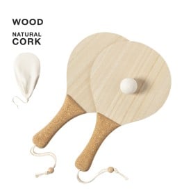 Bubbak strand rackets - hout - kurken handvat - verpakt in katoenen zakje