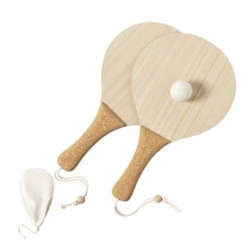 Bubbak strand rackets - hout - kurken handvat - verpakt in katoenen zakje