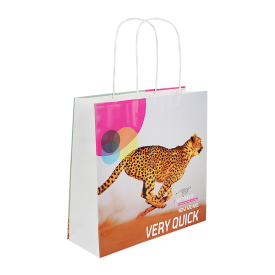 Papieren tas 140 g/m² - 24 x 9 x 24 cm - gelamineerd - all over bedrukt - gedraaid koord