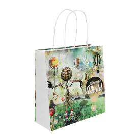 Papieren tas 140 g/m² - 24 x 9 x 24 cm - gelamineerd - all over bedrukt - gedraaid koord
