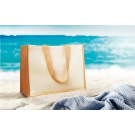 Boodschappentas - jute en canvas - 42 x 42 x 19 cm - 33,5 L