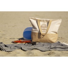 Cancun strandtas 30 L - jute/organisch katoen - 320 g/m² - Oeko-tex - ritssluiting