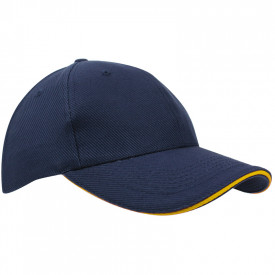 Canvas Sandwich Cap-Marineblauw / Geel, #ebdc1d-Borduring