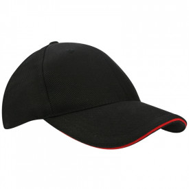 Canvas Sandwich Cap-Zwart / Rood, #de2127-Borduring