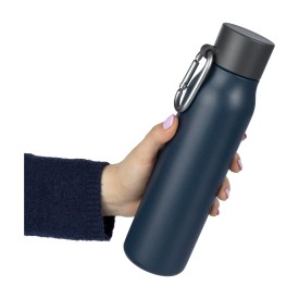 Cassian thermosfles 600ml - gerecycled RVS - dubbelwandig - lekvrije dop - karabijnhaak - draaglus