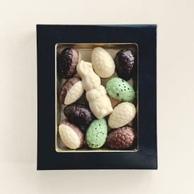 Chocolade paaseitjes en paashaasjes - 144 gram - geschenkdoos - onbedrukt