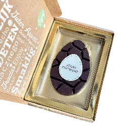 Choco paasei puur - eigen logoschild - in luxe verzenddoos
