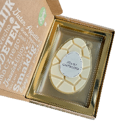 Choco paasei wit - eigen logoschild - in luxe verzenddoos