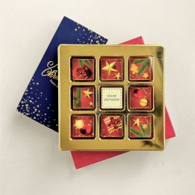 Giftbox chocolade Kerst - 9 blokjes - 1 blokje gepersonaliseerd
