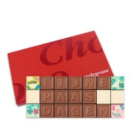 Chocotelegram® - 200 gram - melk en wit - tekst fijne paasdagen