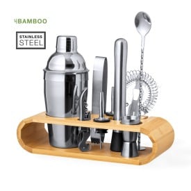 Cocktailset Hunton - RVS - 9-delig - met bamboe basis - in doosje