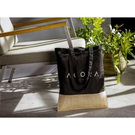 Combi Organic winkeltas zwart 8L - organisch katoen/jute - 160 g/m² - Oeko-tex - lange hengsels
