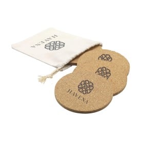 Coaster Set onderzetters - kurk - diameter 10cm - in pouch