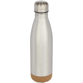 Cove 500 ml dubbelwandige vacuüm geïsoleerde roestvrijstalen waterfles met kurkdetails-Mat zilver