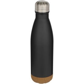 Cove 500 ml dubbelwandige vacuüm geïsoleerde roestvrijstalen waterfles met kurkdetails-Zwart