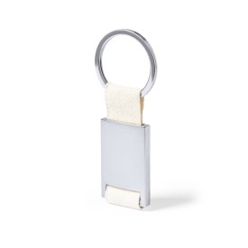 Cyrax rechthoek sleutelhanger - metaal - 6.5 cm - lint van katoen