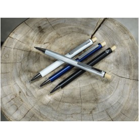 Cyrus balpen - gerecycled aluminium - blauwe inkt - bamboe drukknop