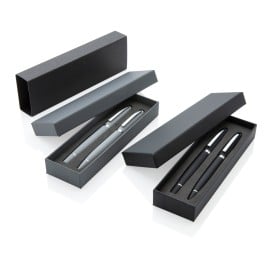 Pennenset - aluminium - blauwe inkt - balpen en rollerbalpen - matte afwerking - geschenkverpakking