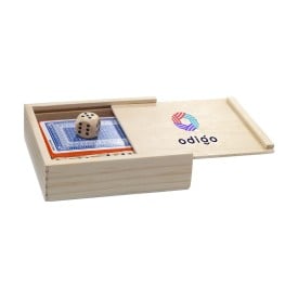 Dice & Play gezelschapsspel - 5 dobbelstenen - 1 kaartset - houten kistje