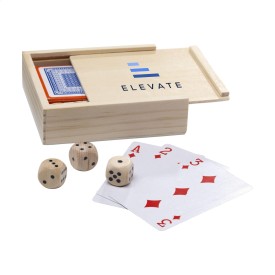 Dice & Play gezelschapsspel - 5 dobbelstenen - 1 kaartset - houten kistje