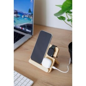 Draadloze oplader Tribu | Gerecycled bamboe | 3-in-1
