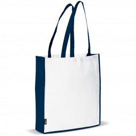 Draagtas Non Woven-Wit / donker blauw