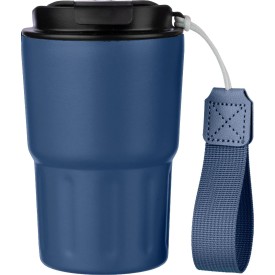 Dubbelwandige mok Louisa 320ml - RVS - met draagband en deksel - kartonnen geschenkverpakking-Blauw