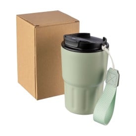 Dubbelwandige mok Louisa 320ml - RVS - met draagband en deksel - kartonnen geschenkverpakking