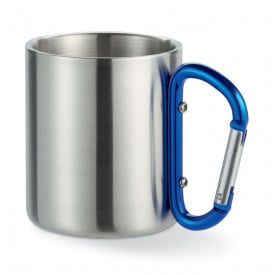 Dubbelwandige mok met karabijnhaak als handvat-Blauw-Zonder opdruk