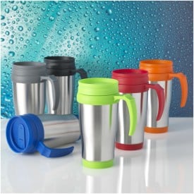 Thermosbeker 400ml - RVS/plastic - dubbelwandig - met twist on schuifdeksel en handvat