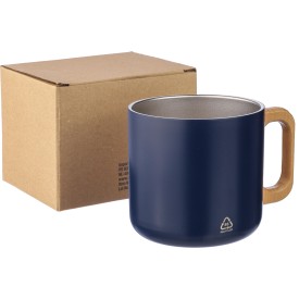 Dwight drinkbeker 400ml - gerecycled RVS - dubbelandig - houten handgreep