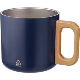 Dwight drinkbeker 400ml - gerecycled RVS - dubbelandig - houten handgreep