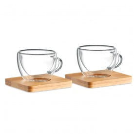 Belize Espresso set - 2 60ml glaasjes - 2 bamboe onderzetters - geschenkverpakking