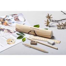 Palermo etui - hout - 5 accesoires - elastieksluiting - 20x4.4x3.7cm